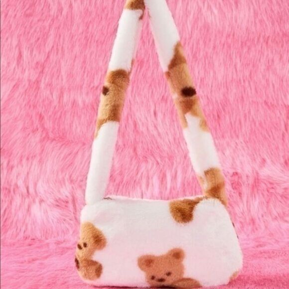 Kawaiiluv Faux Fluffy Fur Bear 🐻 print Shoulder Bag! - Picture 1 of 5